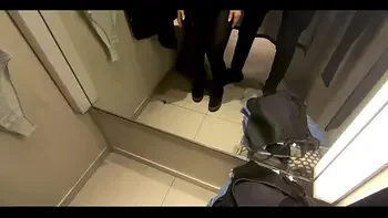 Blowjob in a public place. I tried things on and sucked my friend's cock in the fitting room.