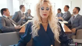 Business woman Brandi Love lesbian sex in the office