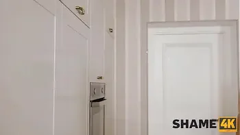 SHAME4K. Lack of sex makes woman cheat on realax husband next to him