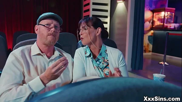 Older couple Syren DeMer and Dick Chibbles Athena disturbed by a teenager couple Athena Faris and Ricky Spanish having sex in cinema!