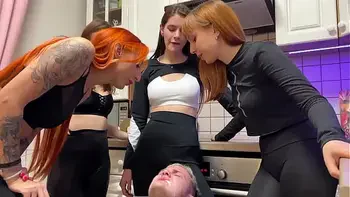 Many Rude Girls Spit In Slave's Mouth And Verbally Humiliate Him - Mouth Spitting Femdom