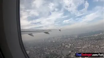 Thai teen girlfriend on an airplane and on boyfriends big cock in the hotel