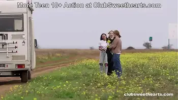 Teen lesbian outdoor yoga and sex