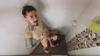 Delicious transgender Paisa girl get ass fucked taking a shower with her boyfriend