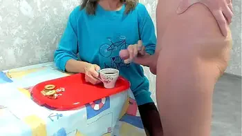 Milf granny drinks coffee with cum taboo ,big dick huge load