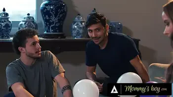 Pervert Boys Only Help Busty Stepmom Pristine Edge To Peek Under Her Skirt! THREESOME