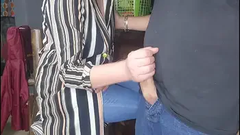 Stepmom jerking me off after work