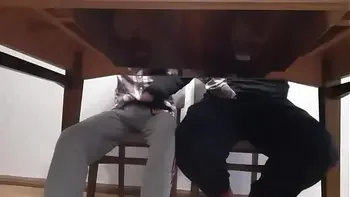 We masturbate each other under the table during English class at the university - Girls fly orgasm