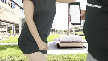 Cumming hard in public on the mall terrace with Lush remote controlled vibrator