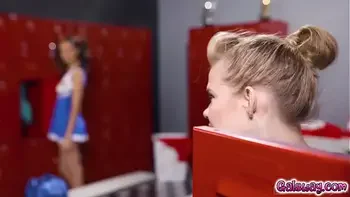 Cheerleadears Eliza Ibarra and Coco Lovelock had energetic sex right there in the locker room