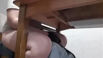 My secretary licks my pussy in the office under the table - Lesbian illusion girls