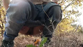 Redhead risky masturbate and pee in the forest 4K