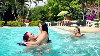 My friends challenge me to do mischief in the pool, I accept and they make me very horny with the games.