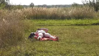 Naked in public. Sexy blonde MILF Frina came to nudist beach on shore of lake, stripped naked, masturbated wet pussy with fingers, stimulated nipples, tits, and got strong orgasm. Naked outdoor. Nude outside. Ass Milf. Pussy Milf. Big natural tits Milf