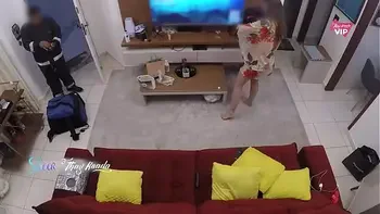 Hot wife receiving the delivery man and letting him apply moisturizer on her teaser - With English subtitles