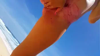 Body fruit paint n Butt plug flashing on Oceanic Beach