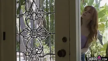 Teen babysitter catches lesbian MILF couple fucking with a strapon dildo