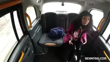 Sexy student pays for the taxi ride with a hot cock ride