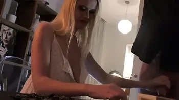 Horny Blonde All Natural Big Boobs Cheating Wife teases a Cock While Husband is Away to get as much as Precum possible in a Bored Ignored Handjob