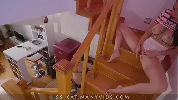 day 18 step mom stuck in stairs spying on step son stepson fucks step mother and cum inside