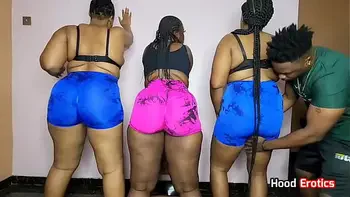 Three juicy friends rocking and sharing same dick.