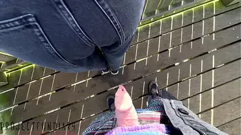 risky public outdoor quickie with girl in jeans ends with cum on floor, projectfundiary
