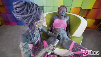 Dominatrix teases and pushes heavily tattooed SISSY to anal orgasm with doxy, anal fuckmachine and cockbondage