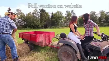 3-Way Porn - 2 Babes Fucked outside the Farm by Ranch Boy