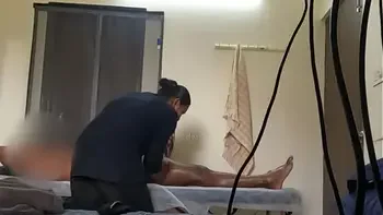 Customer flashing dick and convincing massage girl to jerk his small black dick