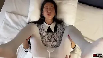 Met a classmate at graduation and fucked her tight ass - Anal in white pantyhose and Creampie