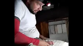 Huge cumshot long fat dick at work