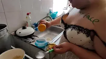 I accumulate a lot of cum in a container, my piggy slut cooks it and then eats it in the mall