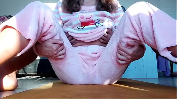 teasing petite hot sexy horny stepsister with small tits in pajama and taboo touch pussy