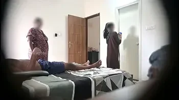 Flashing dick infront of two maids when taking massage