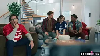 BBW stepdaughter Leana Lovings fucks stepdads friends during the game