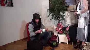 A mature cougar gets her ass hammered by a young technician