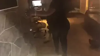 London ebony queen fucks Benji bands in booth