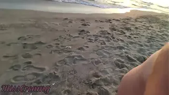 French Milf Blowjob Amateur on Nude Beach public to stranger with Cumshot 02 - MissCreamy