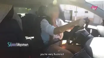 Hot wife Thay Ksada showing off in the car for a stranger and letting him touch her, with English subtitles