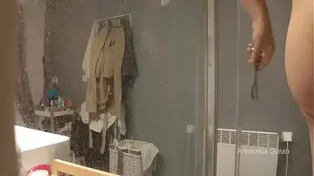 Stepmom came to his bathroom, he started jerking, she likes to watch. My pervert family.