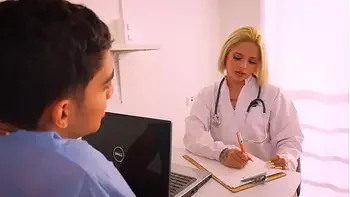 Blonde doctor Xiara Dark gets horny checking her patient's HUGE cock - Juan Bustos DOCTOR
