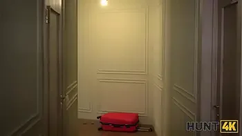 HUNT4K. Russian lesbian slut was caught and fucked by her landlord and her GF was watching