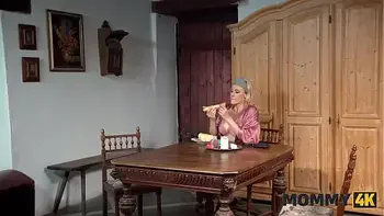 MOMMY4K. Horny MILF was riding a young boyfriend on her kitchen table