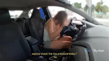 Hot and very naughty wife showing off without panties to the gas station attendants