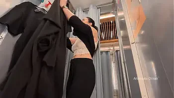I try on clothes in fitting room with open curtain. Naked in Public.