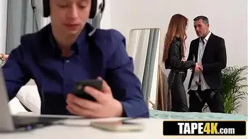 Sneaky Brunette Beauty Cheating on Her Boyfriend with His Wealthy Dad