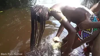 Hot skinny African village not even surprised to get fuck unexpectedly while she was bathing outdoor in the forrest