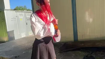 I caught my neighbors daughter, a graduate, drinking  and punished her with a bottle in her ass