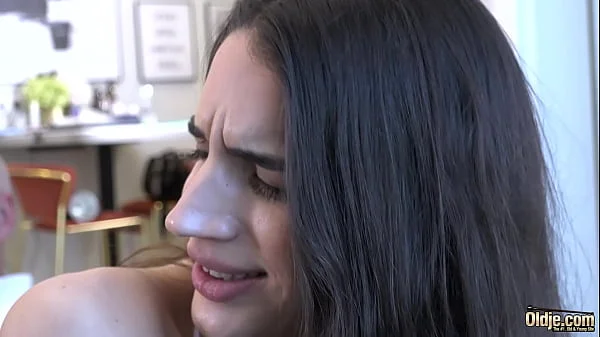 Lucky grandpa fucks hot brunette and gets sloppy blowjob