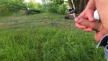 I approached this lonely girl and started jerking off my cock next to her. She sat silently watched and touch my cock when i cum